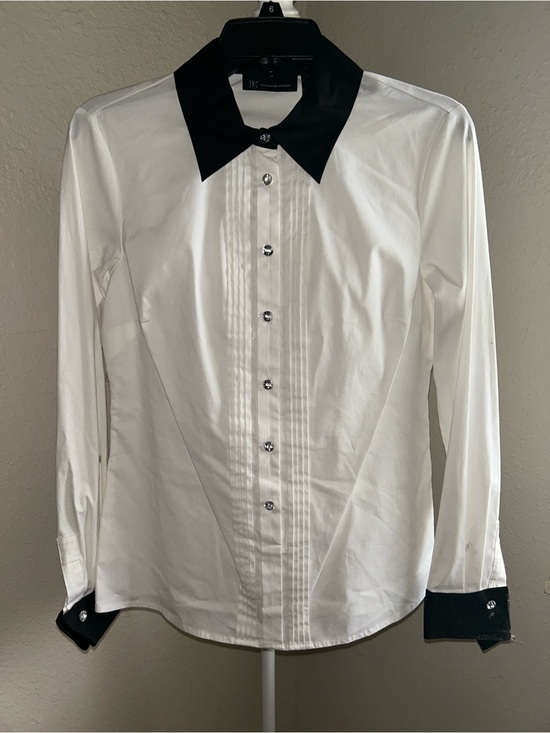 INC International Concepts Tops - White Dress Shirt with Black Contrast Collar and Cuffs